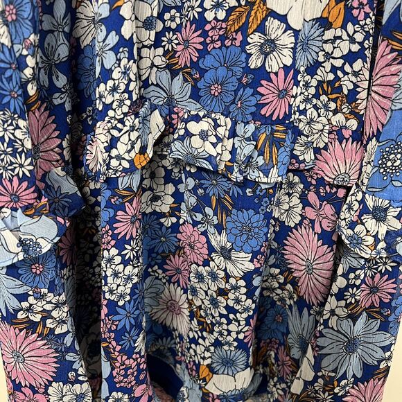 General Good Floral Tiered Mini Dress S Blue Spaghetti Strap Cottagecore Boho - Picture 6 of 16